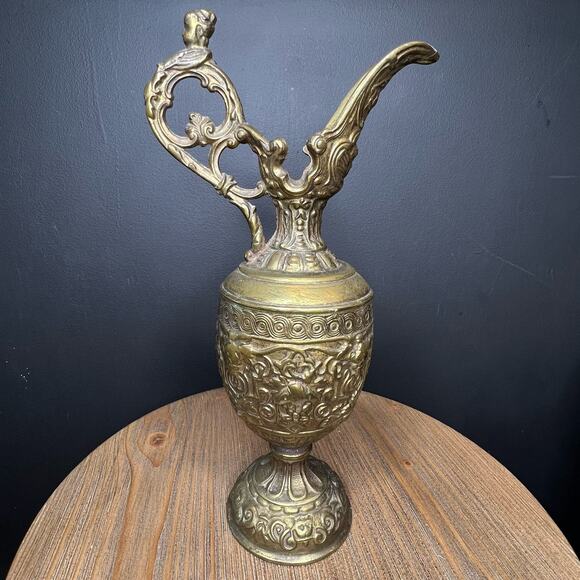 Antique French Cast Iron Pitcher Statue Jug Grape Vines Bacchus Amphora URN - Picture 12 of 12